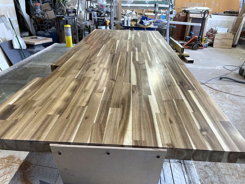 Wood countertop being finished in the AGR shop